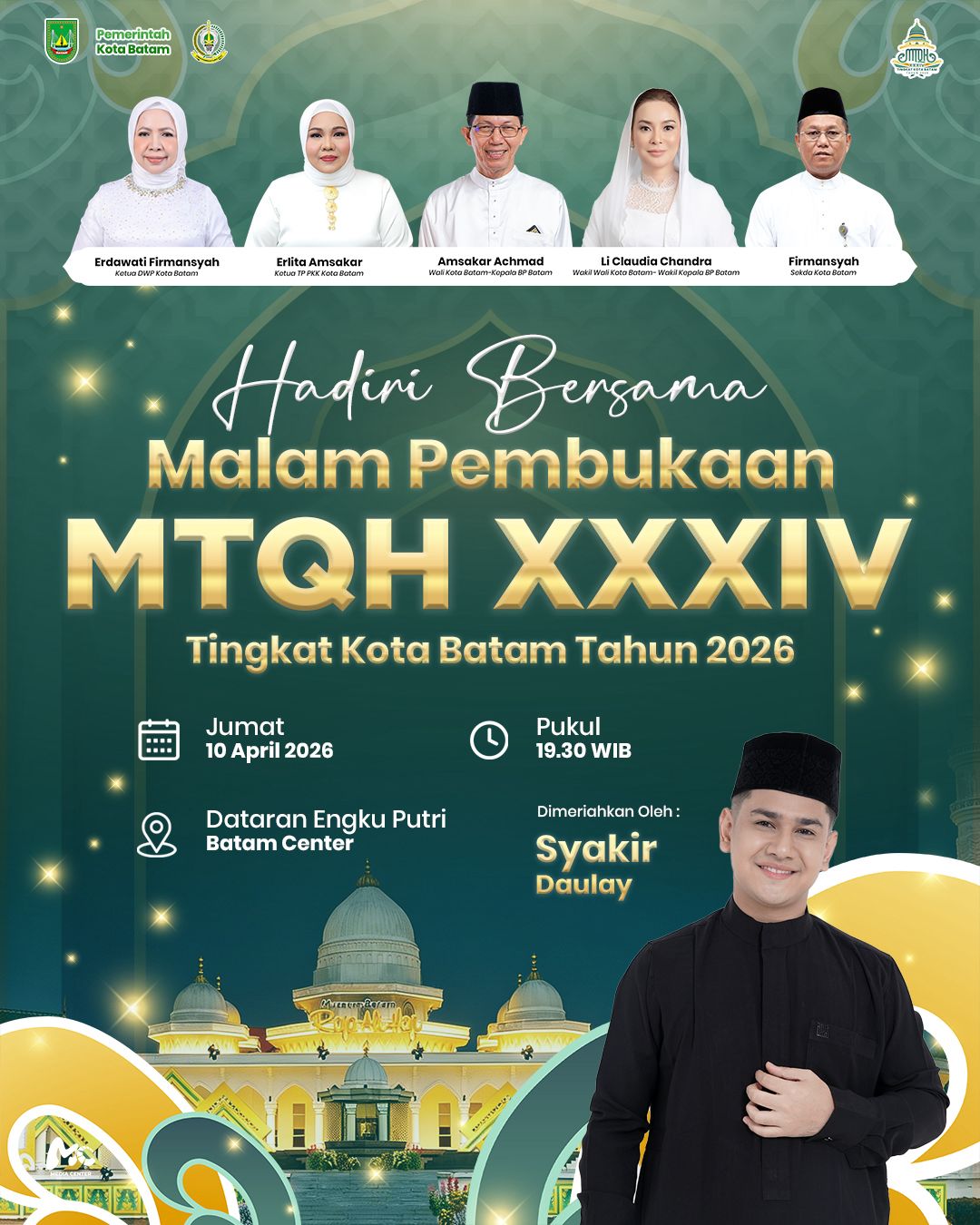 Semarak MTQH XXXIV Kota Batam 2026, Syakir Daulay Siap Meriahkan Malam Pembukaan