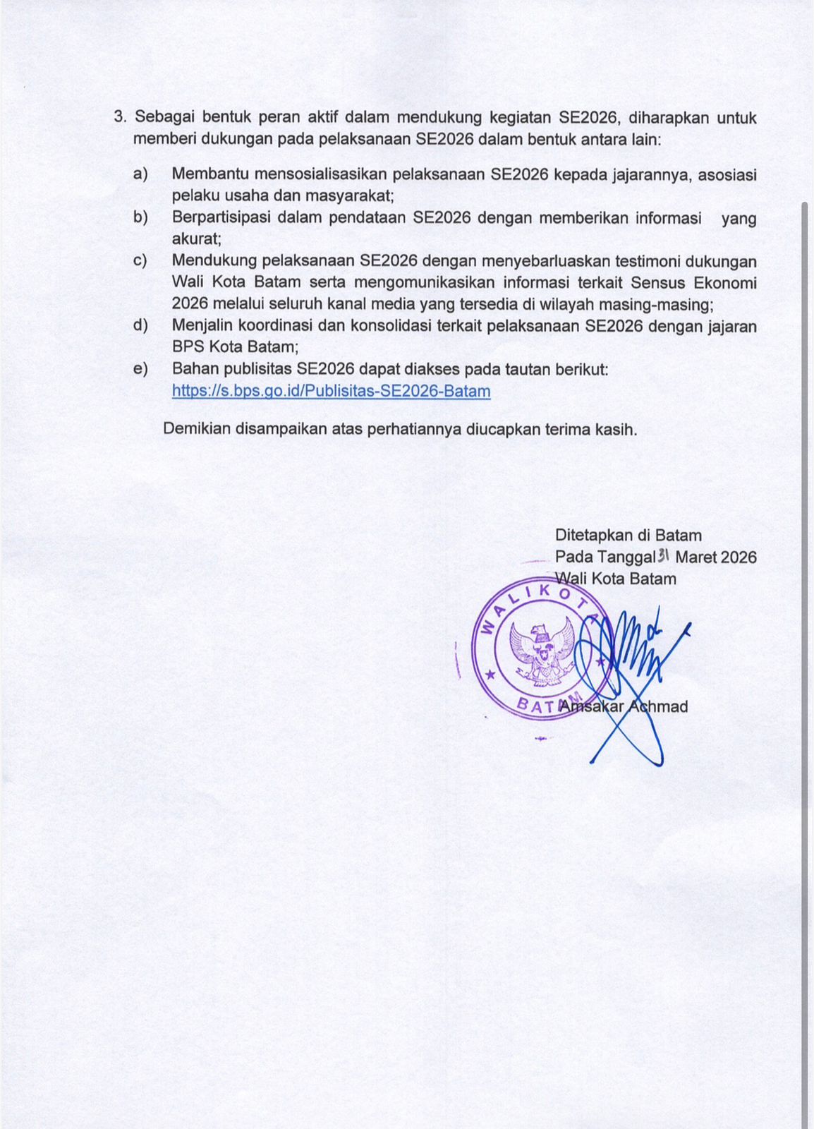 Pemko Batam Dukung Sensus Ekonomi 2026, Rudi Panjaitan: Mari Beri Data Akurat