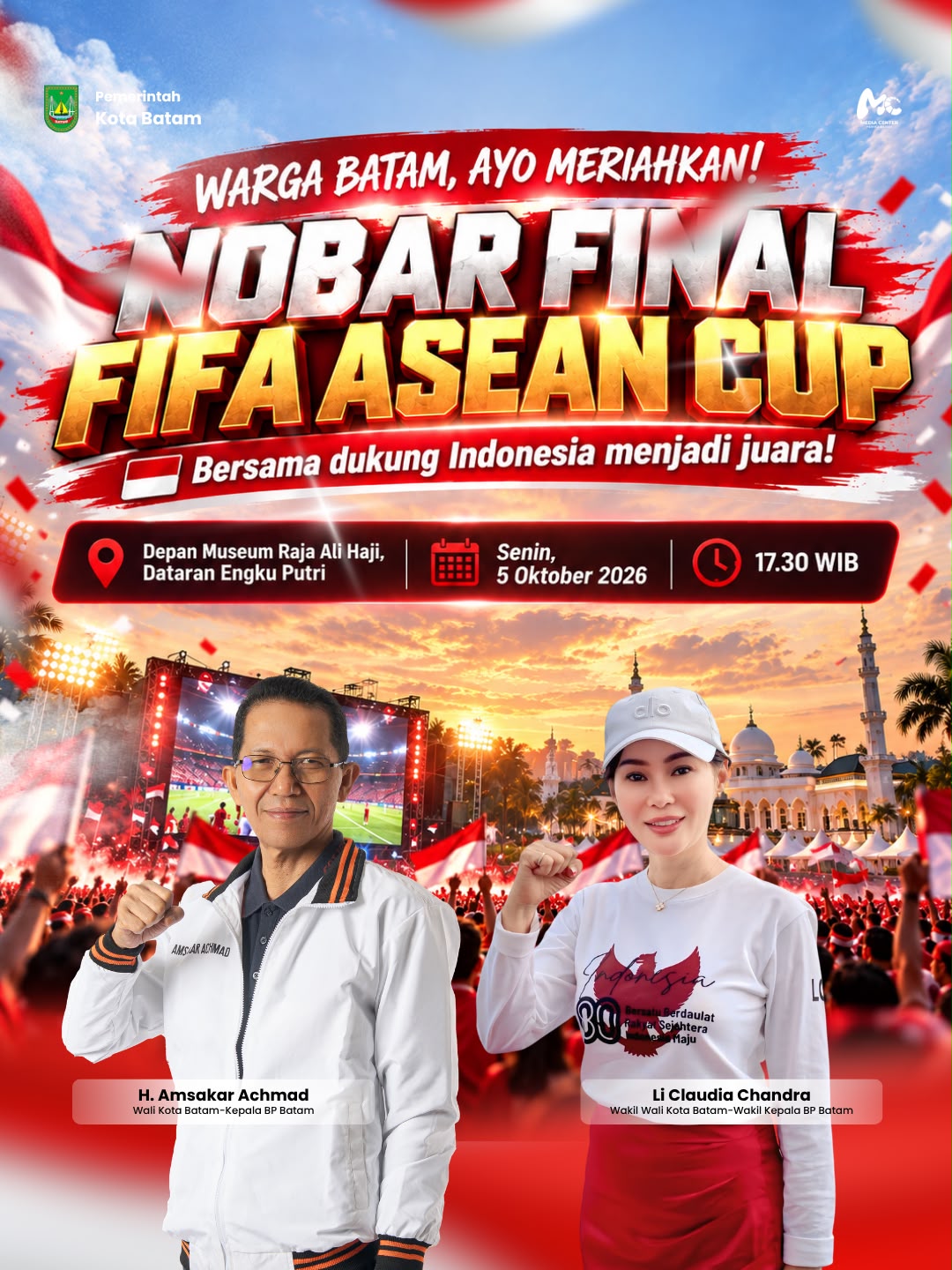 Final FIFA ASEAN Cup 2026 Indonesia Vs Thailand, Amsakar-Li Claudia Undang Warga Nobar di Engku Putri